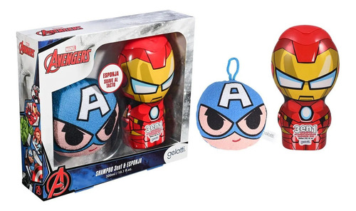 Set De Esponja Capitán América Y Shampoo Iron Man 300ml Ub