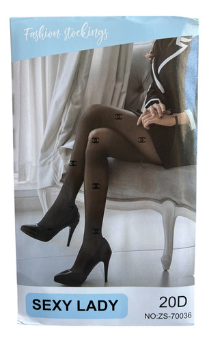 Pantimedia Dama Translucida Logos Marcas Lv, Chanel , Ysl Negro Unitalla