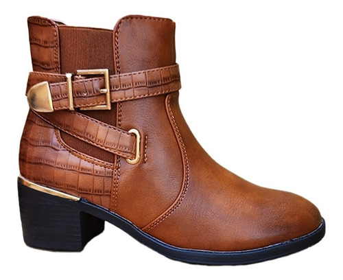 Botin Media Caña Cuero Pu Mujer Casual Otoño Invierno - 7136