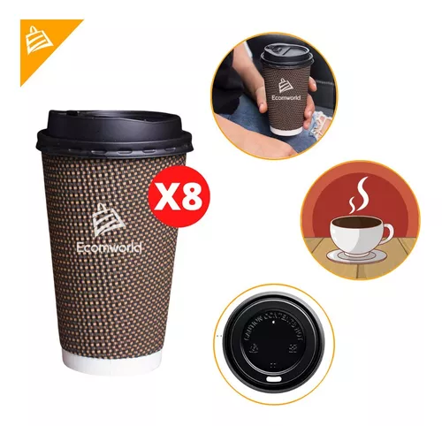 Kit De Vasos Termicos X8 Para Café Con Tapa Incluida