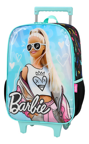 Mochila De Rodinhas E Lancheira Térmica Barbie Cor Azul-claro