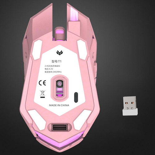2,4 Ghz Usb Recargable Inalámbrico Led Rosado