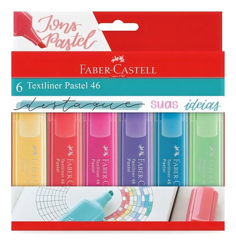 Marca Texto Textliner Pastel 46 - 6 Cores - Faber Castell