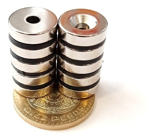 20 Imanes Neodimio Avellanado 15mm X 4mm Int. 4mm Ring Anill