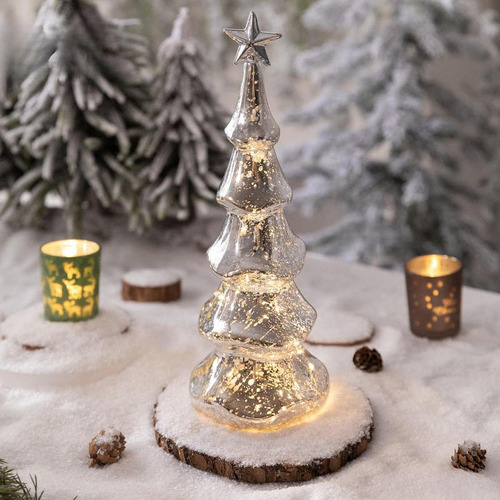 Figura De De Navidad De Cristal, Adorno Navideño L Plata