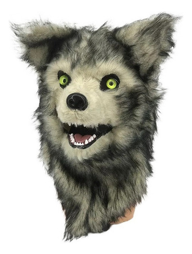 Cabeza De Lobo, Pelo Blanco, Máscara De Zorro, Boca Móvil