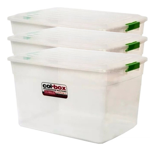 Caja Organizador Plastico Apilable Tapa Taper 42 Litros X3 Colombraro