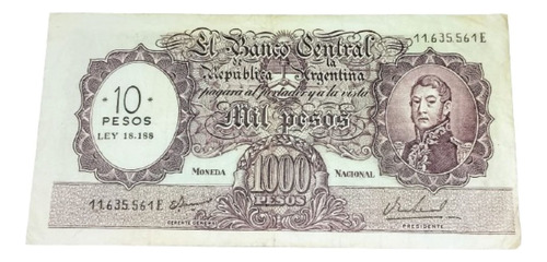 Billete 1000 Pesos M. N. Argentina Resellados Ley 18188 V.f.