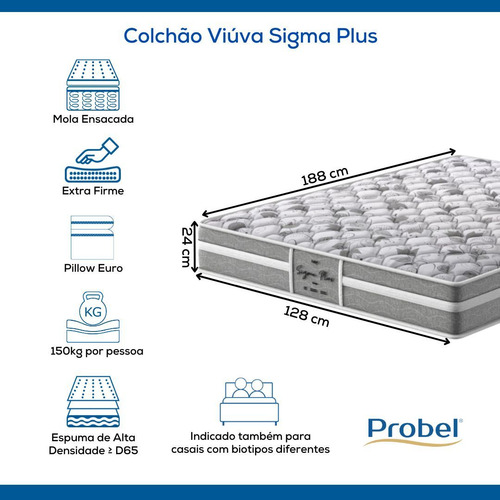 Colchão Viúva Mola Ensacada Probel Sigma Plus