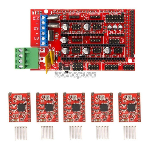 Kit Shield Cnc Ramps 1.4 + 5x Driver A4988 Para Arduino Mega