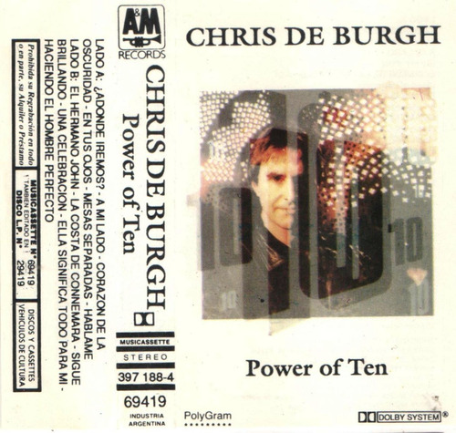 Cassette Original Chris De Burgh Power Of Ten Am Records