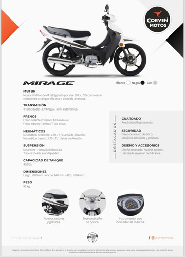 Corven Mirage 110 Full Patentada $819.000 - Base $696.000