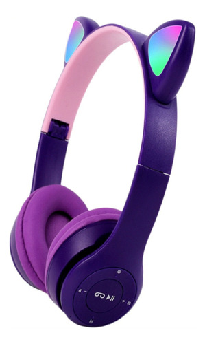 Audifonos Orejas De Gato Led Diadema, Audífonos Inalambrico Color Púrpura