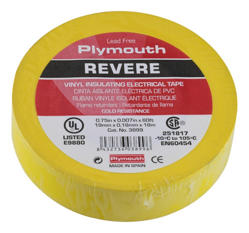 Cinta Aislante Pvc Revere Amarillo Plymouth