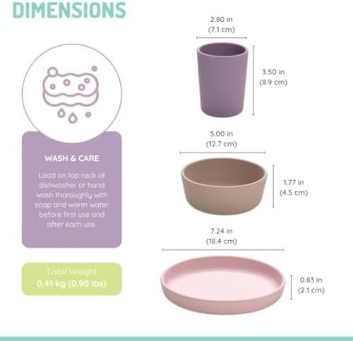 Melii Set: Plato, Tazón Y Taza De Silicona Sin Succión