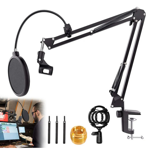 Soporte Para Micrófono Condensador Para Grabación Estudio Negro