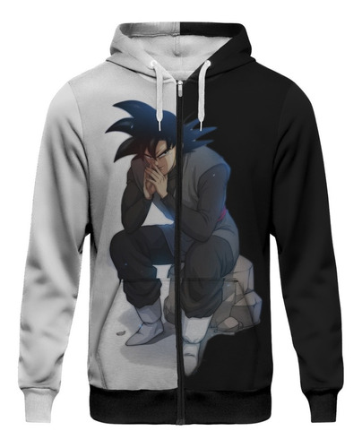 Blusa Moletom Capuz Zíper Goku Black Dbz Dragon Ball Anime 