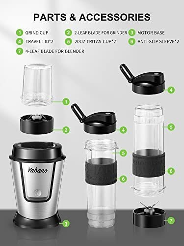 Licuadora Personal Con 2 Botellas De Viaje De 20 Oz Y Café/s