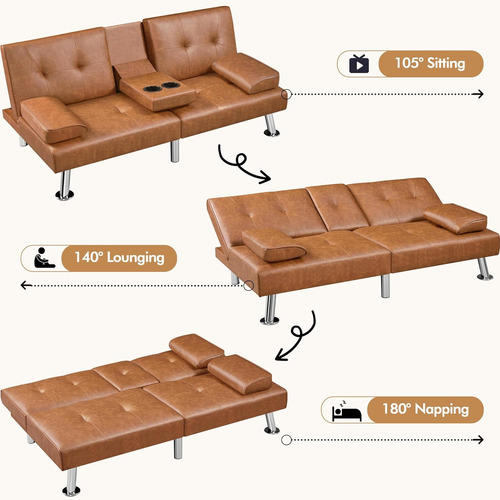 Sofá Cama Convertible Ajustable, Marrón Yt-613481b Yaheetech