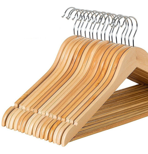 70 Perchas De Madera 50 Perchas + 20 Con Broches Ganchos