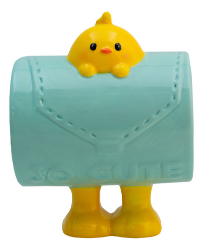 Taza De Cerámica Animales 3d Cute Con Asa De Patitas 480 Ml Color Menta Pollito