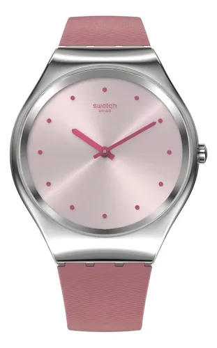 Reloj Swatch Mujer Monthly Drops Rose Moire Syxs135 Color De La Malla Rosa Color Del Bisel Gris Color Del Fondo Rosa