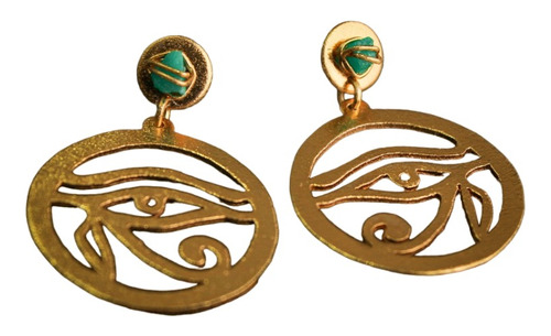 Aretes Ojo De Ra Mujer Enchape Oro 24k Esmeralda En Bruto