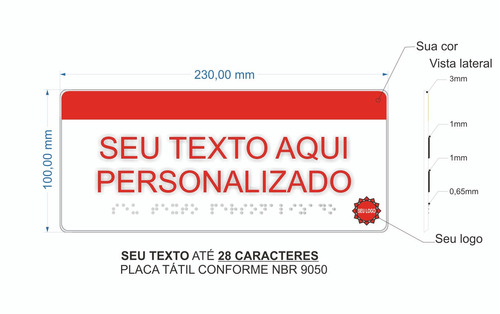 03 Pçs Placa Braille Relevo Pesrsonalizada