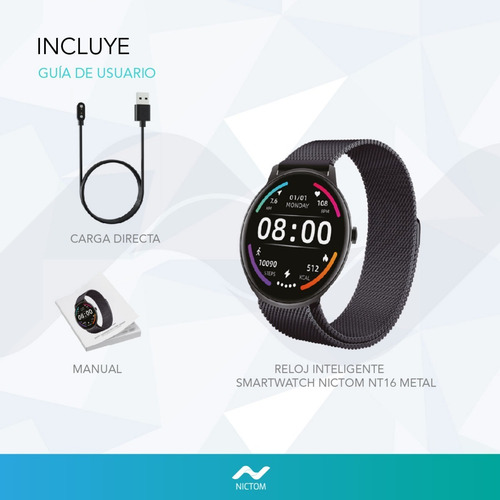 Imagen 4 de 5 de Smartwatch Nictom Nt16 1,28 Notificaciones + Malla Metálica