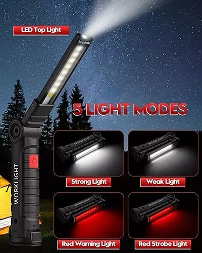2pcluz De Trabajo Led Linterna Recargable Giratoria Plegable