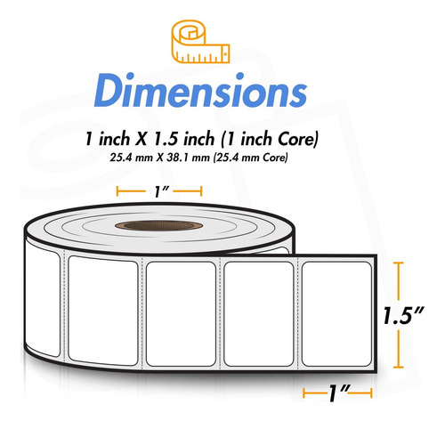 2,5 cm Core 1,5 x 1 zebra Direct Thermal Label...