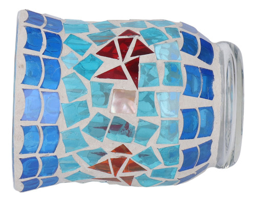 Candelabro De Mosaico De Vidrio Azul Hecho A Mano De Estilo