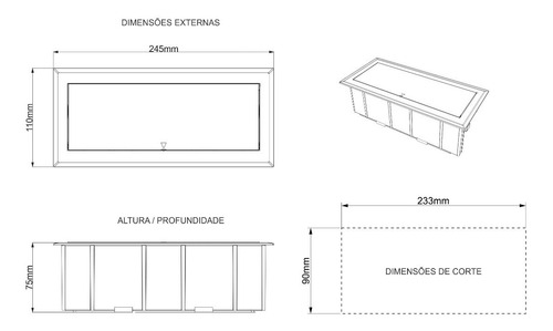 Imagem 10 de 10 de Caixa De Tomada Embutir Mesa Ou Bancada 7 Blocos Completa