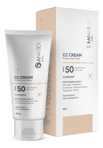 Protetor Solar Facial Anasol CC Cream Fps50 cor clara 60g