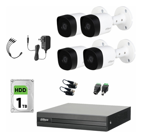 Dahua Kit De 4 Cámaras 2 Mp Metálicas + Disco Duro 1tb Cámaras De Seguridad Con Búsqueda Inteligente De Alta Resolución Kit Video Vigilancia Dh-kit4ch-met2mp-plus21tb-sc