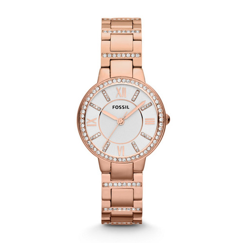 Reloj Mujer Fossil Virginia De Acero Oro Rosa Y Brillantes