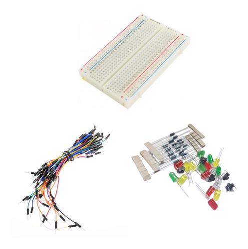 Kit Protoboard 400 Pontos Resistor Led Botão Jumpers Arduino