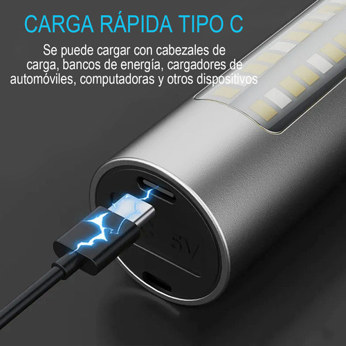 Lámpara Táctica Hoovoo Accesorios Tacticos Lampara Led Recargable Batería Recargable Puerto De Carga Tipo C,6 Modos De Luz,lampara De Caza,campismo,senderismo,camping Gris Plateado