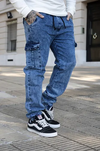 Pantalón Jogger Cargo Jean Rígido Hombre Talles Especiales