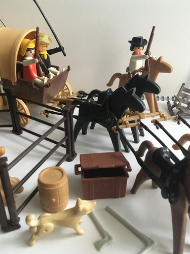 Playmobil - Set De Carreta Cowboys Vaqueros - Vintage 1974 (Usado)