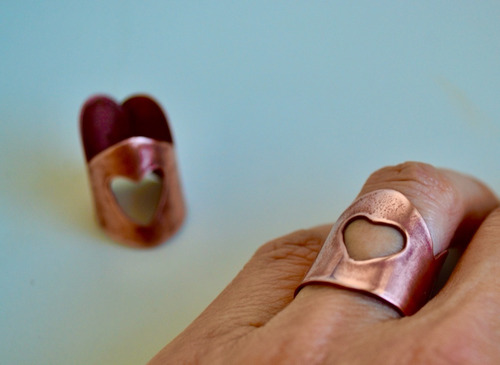 Anillo Corazon En Cobre, Tamaño Ajustable, Diseño De Autor