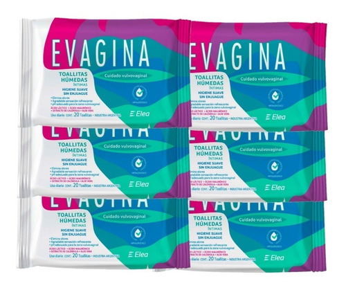 Evagina Combo X 6 Toallitas Húmedas Intimas De Higiene 20 U