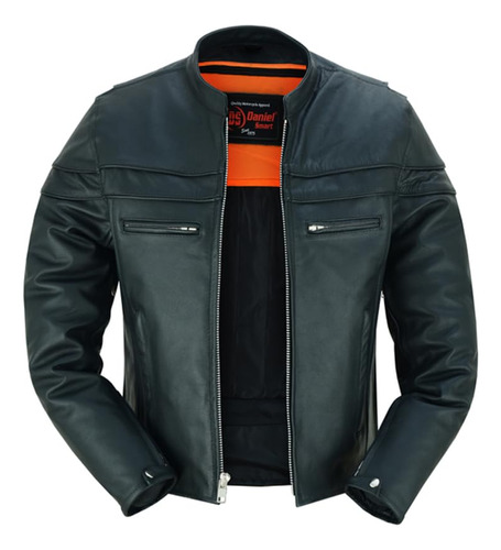 Daniel Smart - Chaqueta De Cuero Para Hombre, Con Cuello Ma.