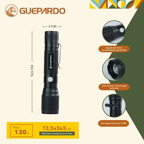 Lanterna Tática Attack Recarregável 140 Lúmens Resistente