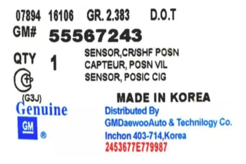 Sensor Posicion Cigueñal Cruze 1.8 2009 2010 2011 2012 2013