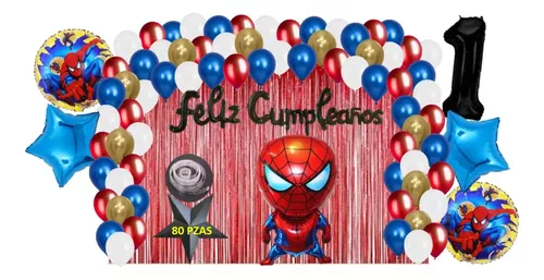 Kit decoración spiderman rojo azul cortina feliz cumpleaños