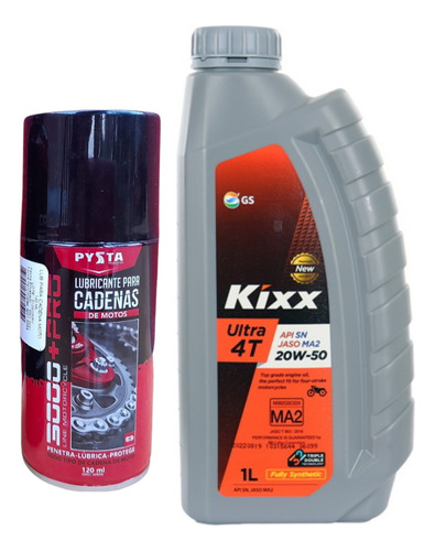 Aceite Kixx Moto 4t 20w50 Full Sintetico + Lubricante Cadena