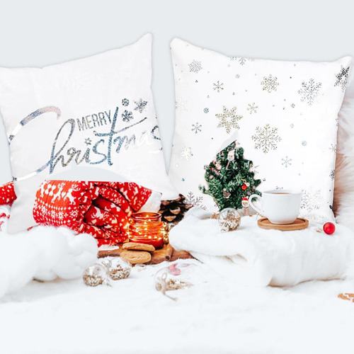 Fundas De Almohada Navideñas Con Diseño De Copos De Nieve Ch
