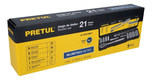 Imagen 4 de 7 de Juego Kit Tubo Bocallaves 21 Piezas Pretul 3/8 Mecánica Moto