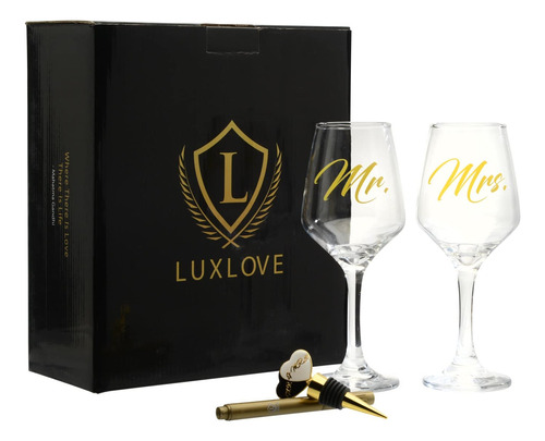 Luxlove Mr Mrs Juego Copa Vino Para Pareja Mejor Regalo Ella